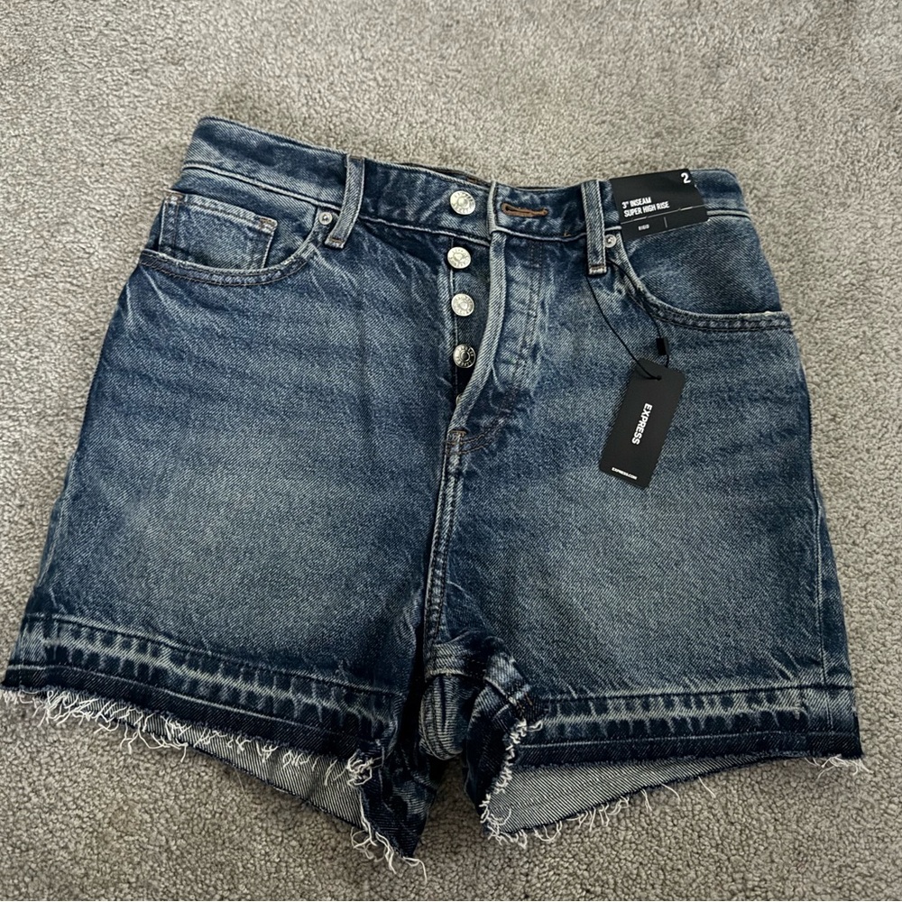 Express Blue Jean Shorts with Frayed Hems